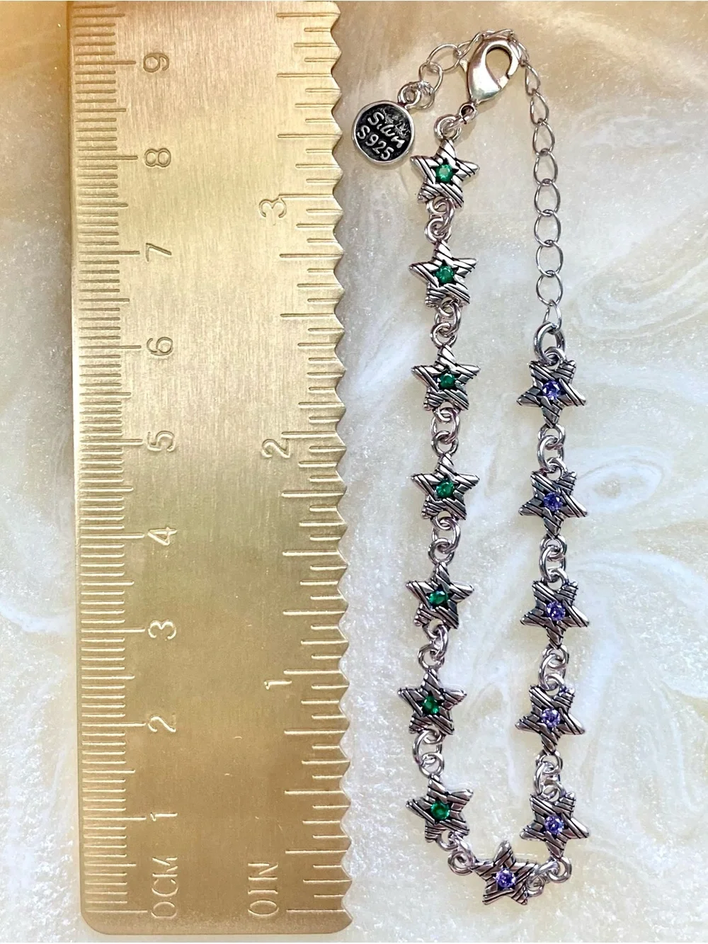 Sterling Starlink Bracelet with Green and Purple Stones